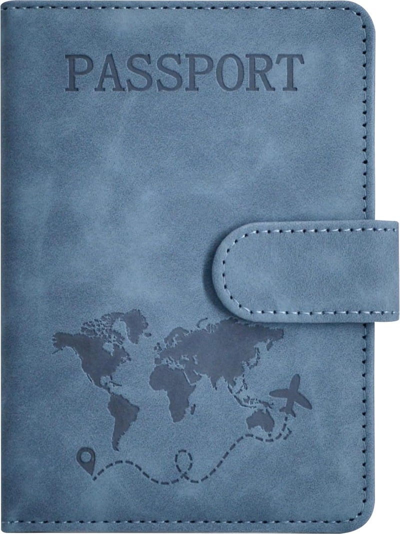 KAOBAN Passport Holder, Passport Cover with Credit Card Slot and Boarding Pass Slot Combo, Passport Wallet Case Book Travel Must Have, RFID Blocking Leather Travel Accessories, Navy Blue - Image 1